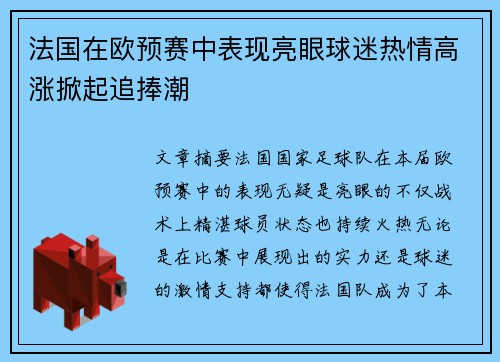 法国在欧预赛中表现亮眼球迷热情高涨掀起追捧潮