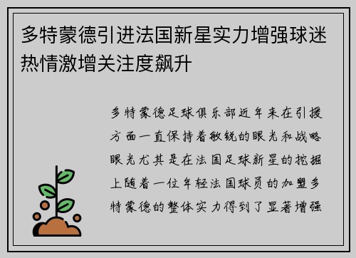 多特蒙德引进法国新星实力增强球迷热情激增关注度飙升