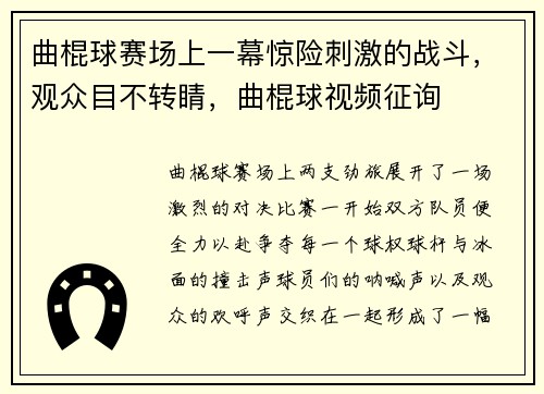 曲棍球赛场上一幕惊险刺激的战斗，观众目不转睛，曲棍球视频征询