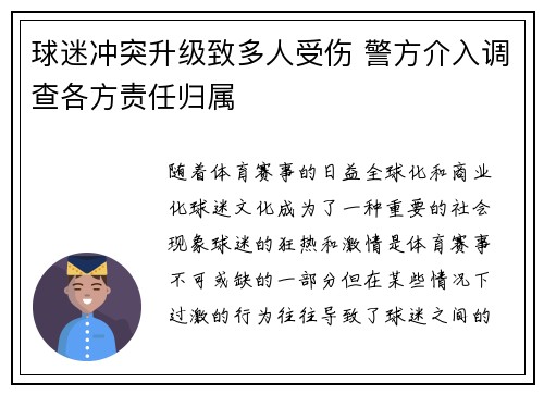 球迷冲突升级致多人受伤 警方介入调查各方责任归属